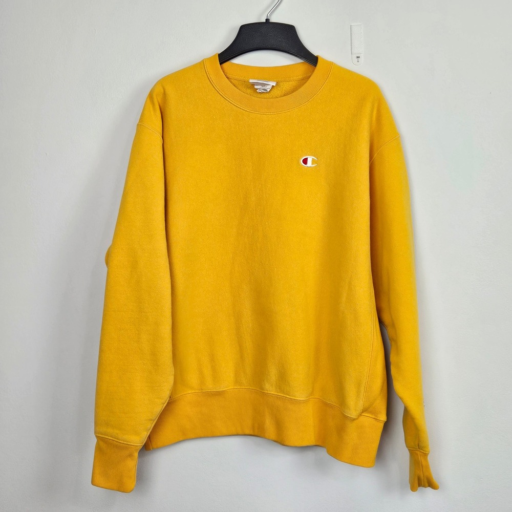 Champion Reverse Weave Sweatshirt Mens Sz L Yellow Heavyweight Crewneck READ